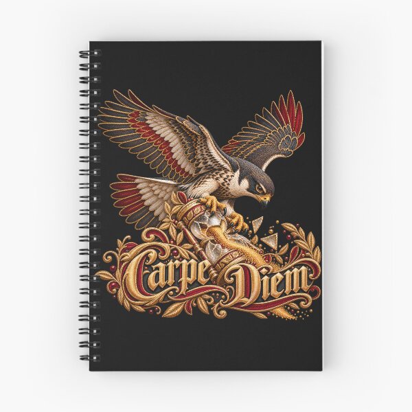 Item preview, Carpe Diem Falcon Embroidery – Ornate Gold Hourglass Latin Motto Art designed and sold by Emoji Emblems.