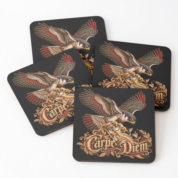 Item preview, Carpe Diem Falcon Embroidery – Ornate Gold Hourglass Latin Motto Art designed and sold by Emoji Emblems.