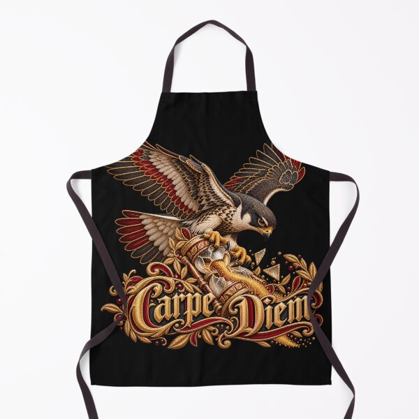 Item preview, Carpe Diem Falcon Embroidery – Ornate Gold Hourglass Latin Motto Art designed and sold by Emoji Emblems.