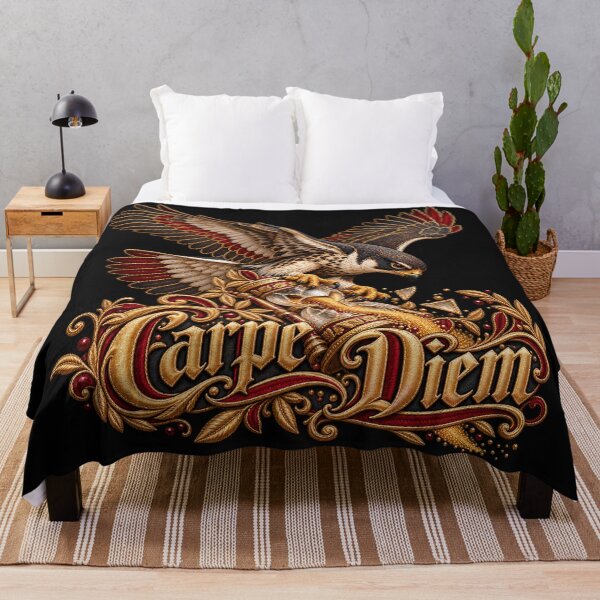 Item preview, Carpe Diem Falcon Embroidery – Ornate Gold Hourglass Latin Motto Art designed and sold by Emoji Emblems.