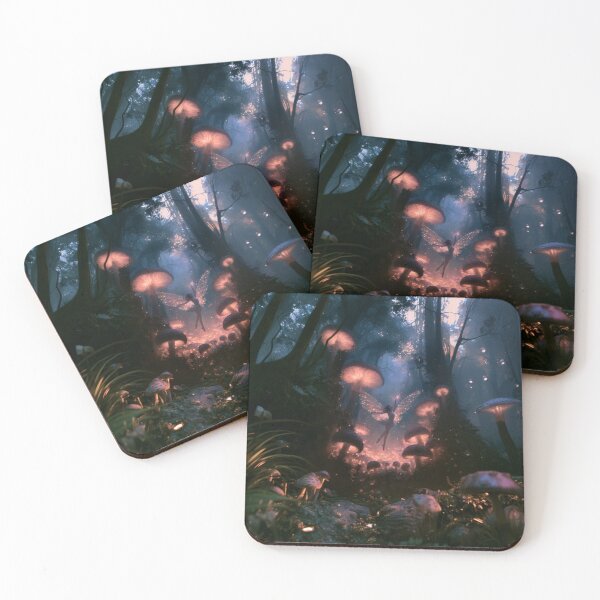 Item preview, A delicate Fairy dancing among glowing mushrooms in an enchanted woodland at twilight, Fantasy & Mythological Creatures designed and sold by CDC40.