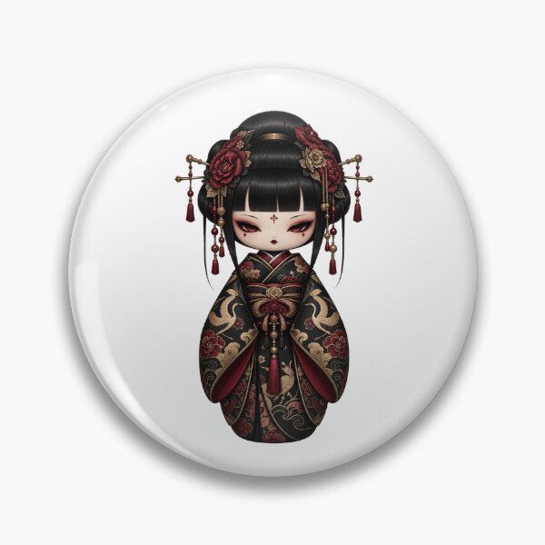 Item preview, Gothic Kokeshi Doll – Dark Japanese Folk Art Design designed and sold by ミンゲイオービット.