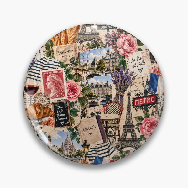 Item preview, Paris La Vie Est Belle French Travel Collage Pattern designed and sold by MetaModel Editions.