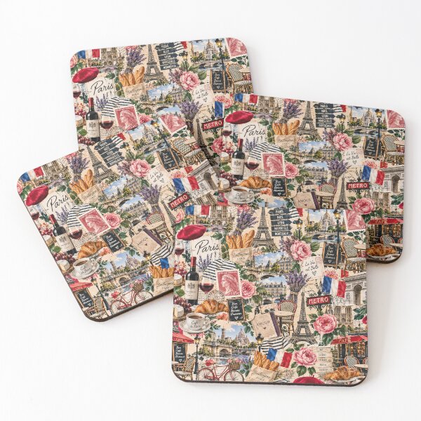 Item preview, Paris La Vie Est Belle French Travel Collage Pattern designed and sold by MetaModel Editions.