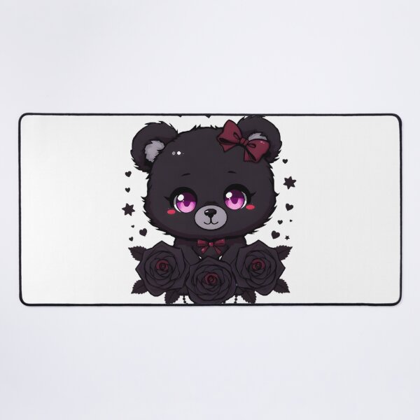Item preview, Cute Gothic Bear with Black Roses & Pink Eyes | Kawaii Dark Teddy Bear designed and sold by dreamz-world.