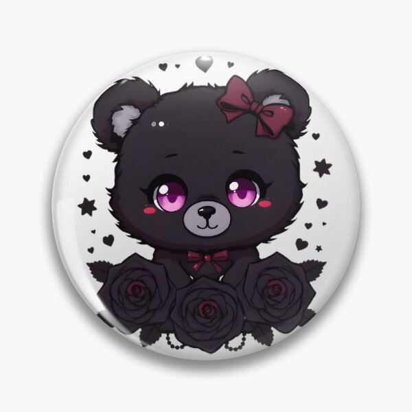 Item preview, Cute Gothic Bear with Black Roses & Pink Eyes | Kawaii Dark Teddy Bear designed and sold by dreamz-world.