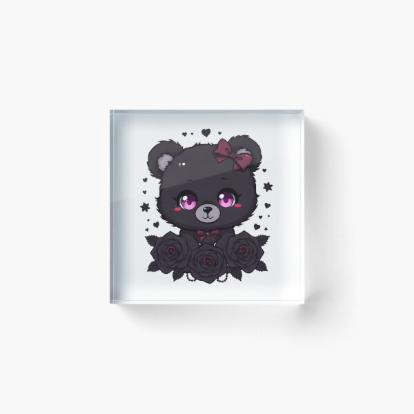 Item preview, Cute Gothic Bear with Black Roses & Pink Eyes | Kawaii Dark Teddy Bear designed and sold by dreamz-world.