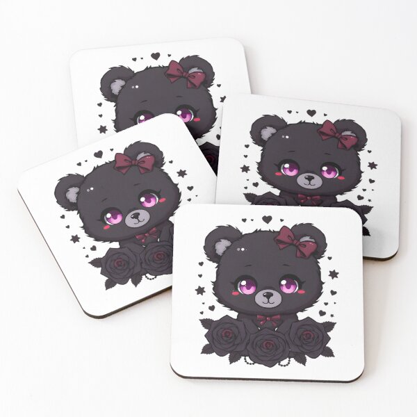 Item preview, Cute Gothic Bear with Black Roses & Pink Eyes | Kawaii Dark Teddy Bear designed and sold by dreamz-world.