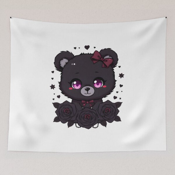 Item preview, Cute Gothic Bear with Black Roses & Pink Eyes | Kawaii Dark Teddy Bear designed and sold by dreamz-world.
