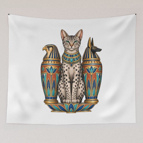 Item preview, Egyptian Mau Sacred Cat Horus Anubis Canopic Jars designed and sold by Old's Cool Cat Studio.