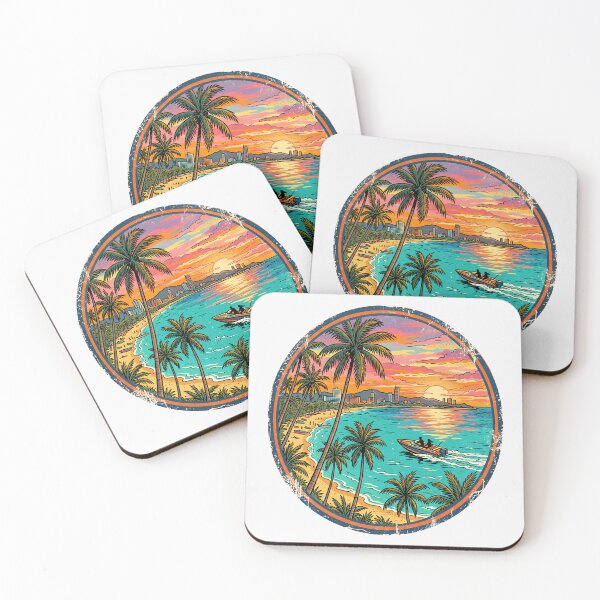 Item preview, Retro Tropical Beach Sunset with Palm Trees designed and sold by naragon4289.