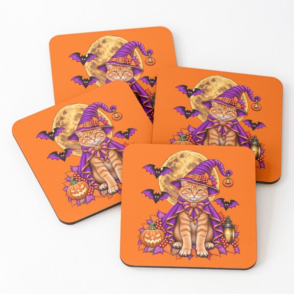 Item preview, Orange Tabby Cat Halloween Witch Costume & Spooky Pumpkin designed and sold by PixelsPaws.