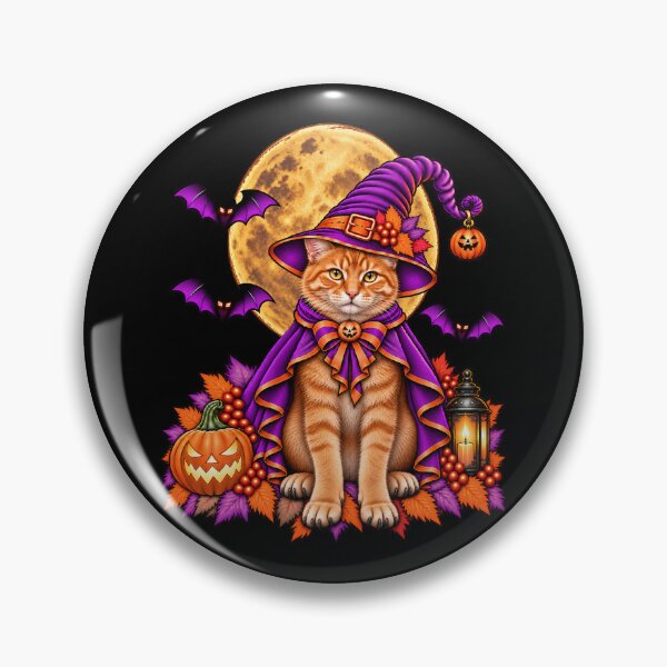 Item preview, Orange Tabby Cat Halloween Witch Costume & Spooky Pumpkin designed and sold by PixelsPaws.