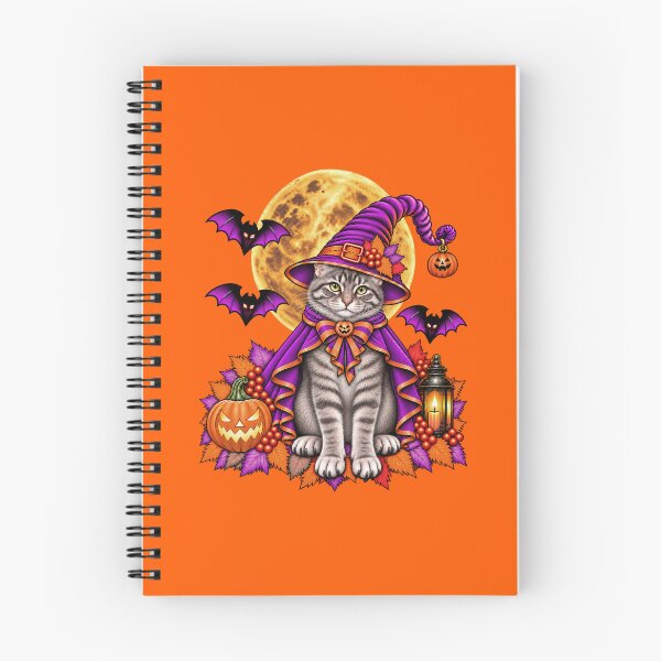 Item preview, Grey Tabby Cat Halloween Witch Costume & Spooky Pumpkin designed and sold by PixelsPaws.