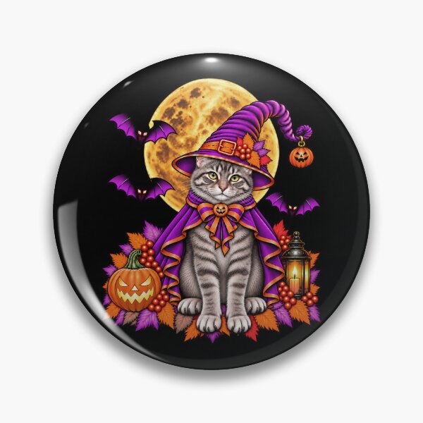Item preview, Grey Tabby Cat Halloween Witch Costume & Spooky Pumpkin designed and sold by PixelsPaws.