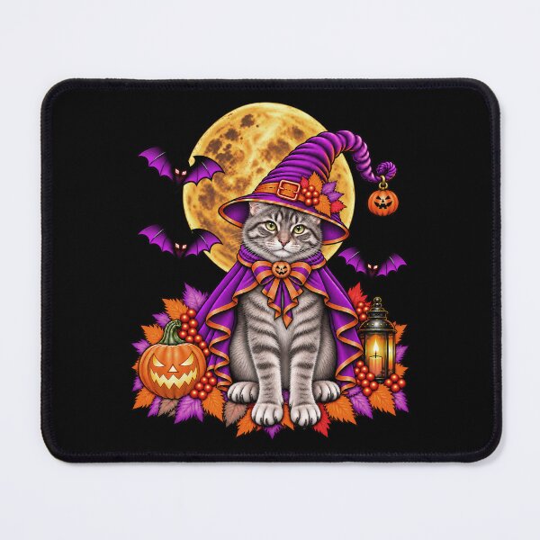 Item preview, Grey Tabby Cat Halloween Witch Costume & Spooky Pumpkin designed and sold by PixelsPaws.