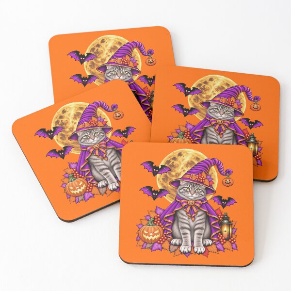Item preview, Grey Tabby Cat Halloween Witch Costume & Spooky Pumpkin designed and sold by PixelsPaws.