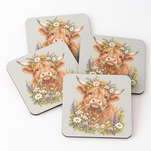 Item preview, Highland Cow With Wildflower Crown designed and sold by Everwood Art Studio.