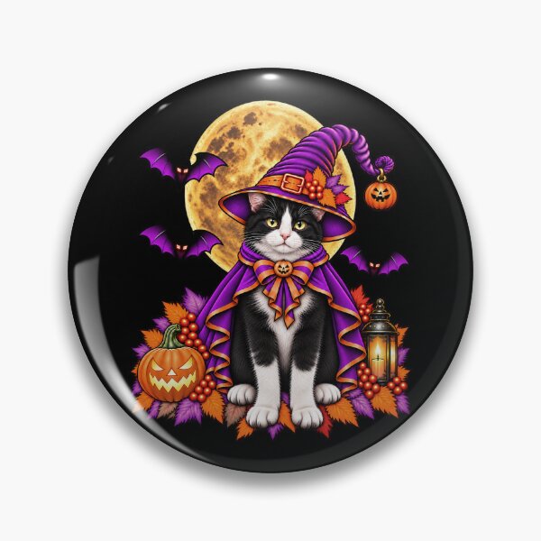 Item preview, Tuxedo Cat Halloween Witch Costume & Spooky Pumpkin designed and sold by PixelsPaws.