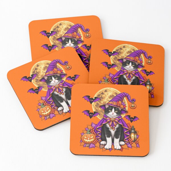 Item preview, Tuxedo Cat Halloween Witch Costume & Spooky Pumpkin designed and sold by PixelsPaws.