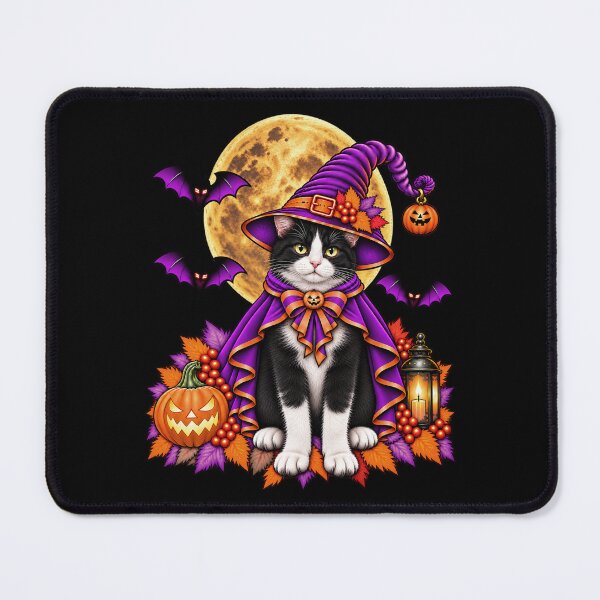 Item preview, Tuxedo Cat Halloween Witch Costume & Spooky Pumpkin designed and sold by PixelsPaws.