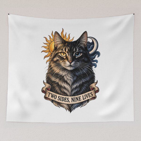Item preview, Two Sides Nine Lives Sun Moon Cat Celestial  designed and sold by Old's Cool Cat Studio.