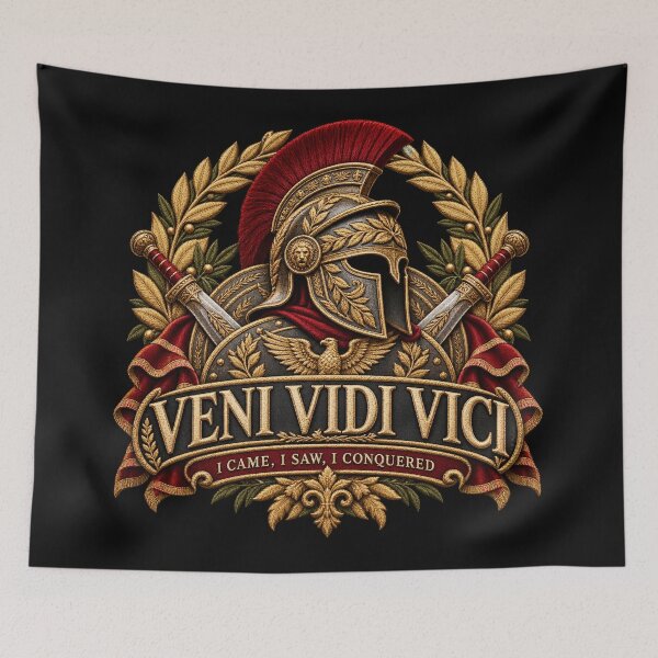 Item preview, Veni Vidi Vici Roman Warrior Embroidery – I Came I Saw I Conquered Latin Motto Art designed and sold by Emoji Emblems.