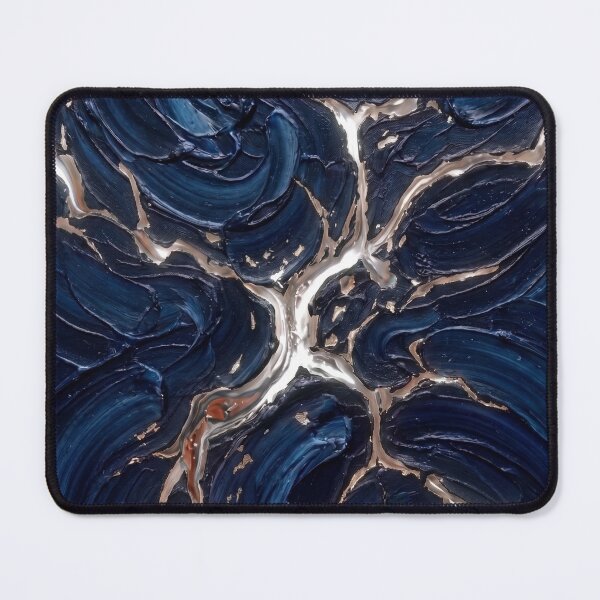Item preview, Sapphire Mirage - Luxury Deep Blue & Gold Vein Abstract Impasto Painting designed and sold by NUNNO Studio.