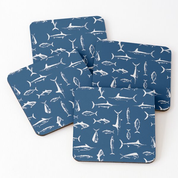 Item preview, Fish Tetris – Open Water Navy | Half drop repeat designed and sold by Melissa  MacMichael Art + Design.