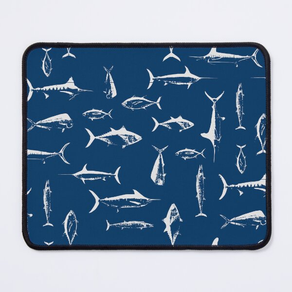 Item preview, Fish Tetris – Open Water Navy | Half drop repeat designed and sold by Melissa  MacMichael Art + Design.