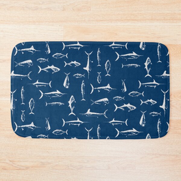 Item preview, Fish Tetris – Open Water Navy | Half drop repeat designed and sold by Melissa  MacMichael Art + Design.