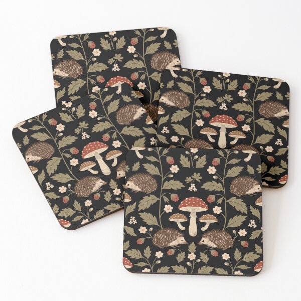 Item preview, Vintage Hedgehogs and Mushrooms on Black designed and sold by cafelab.