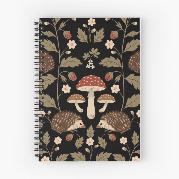 Item preview, Vintage Hedgehogs and Mushrooms on Black designed and sold by cafelab.