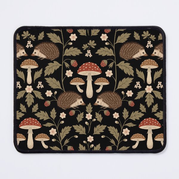 Item preview, Vintage Hedgehogs and Mushrooms on Black designed and sold by cafelab.