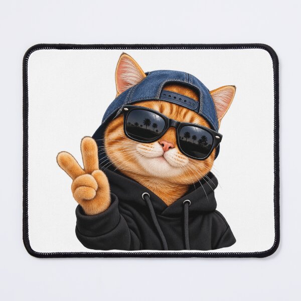 Item preview, Cool Cat Peace Sign – Funny Orange Tabby in Hoodie & Sunglasses designed and sold by ADBIB Design.