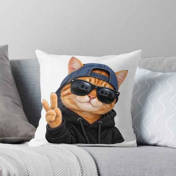 Item preview, Cool Cat Peace Sign – Funny Orange Tabby in Hoodie & Sunglasses designed and sold by  ADBIB Design.