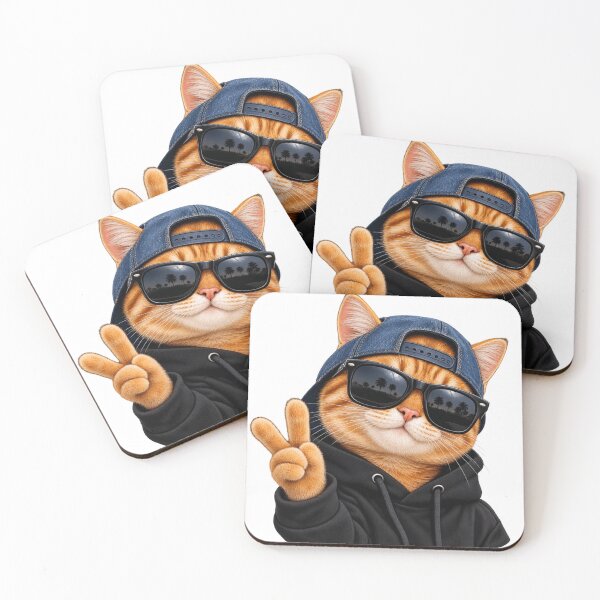 Item preview, Cool Cat Peace Sign – Funny Orange Tabby in Hoodie & Sunglasses designed and sold by  ADBIB Design.