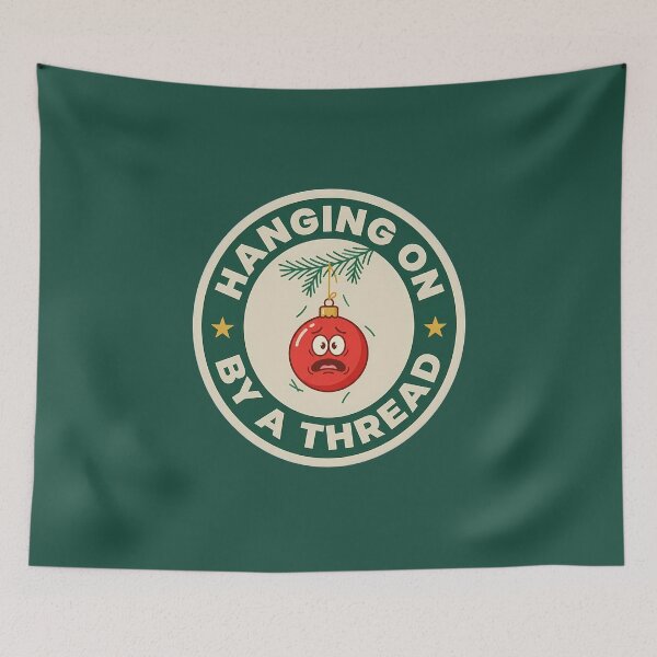 Item preview, Hanging On By A Thread Funny Ornament Badge designed and sold by DripCultureLab.