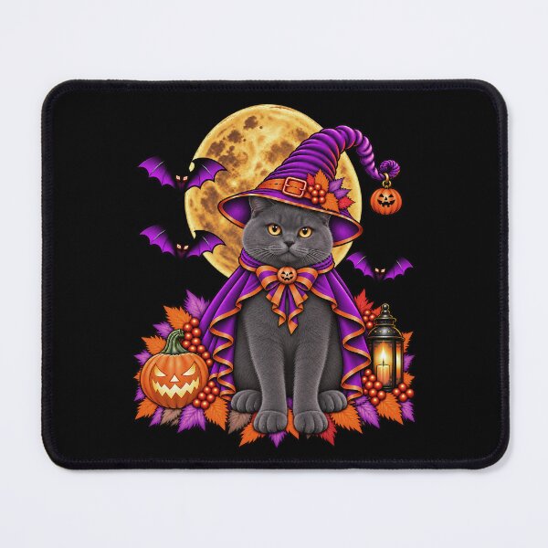 Item preview, British Shorthair Cat Halloween Witch Costume & Spooky Pumpkin designed and sold by PixelsPaws.