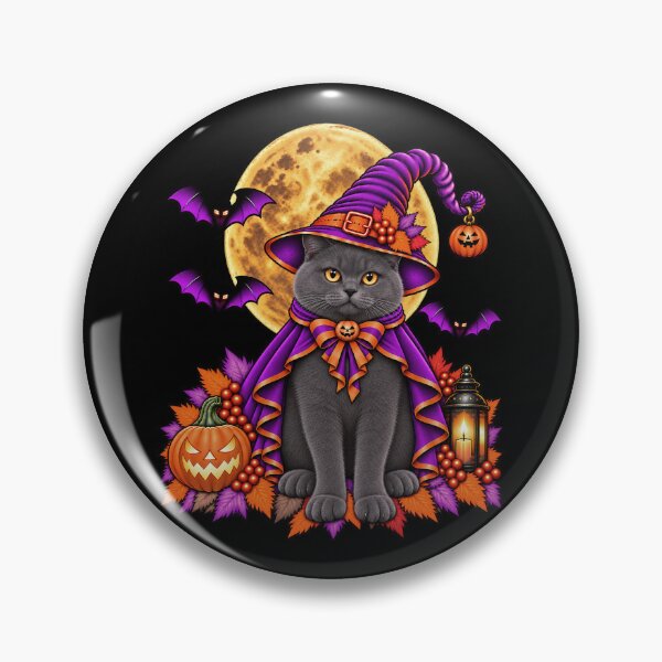 Item preview, British Shorthair Cat Halloween Witch Costume & Spooky Pumpkin designed and sold by PixelsPaws.