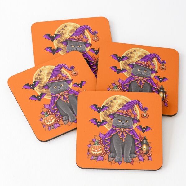 Item preview, British Shorthair Cat Halloween Witch Costume & Spooky Pumpkin designed and sold by PixelsPaws.