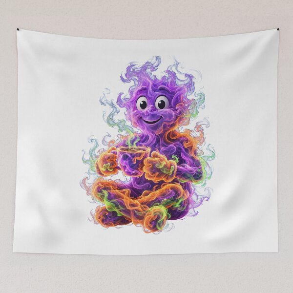 Item preview, Colorful Smoke Spirit Drinking Coffee Cute Cosmic Zen Art designed and sold by  One City Two Children Studio.
