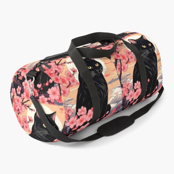 Item preview, Japanese Black Cat Sakura Neko Harmony Vintage Floral Art designed and sold by Catophile.