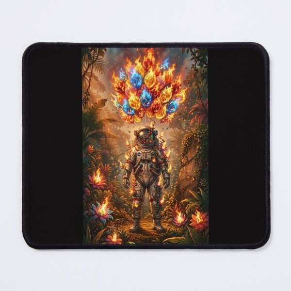 Item preview, Surreal Spaceman in the Burning Jungle: Fire Balloons Astronaut Art designed and sold by Rain-Road.
