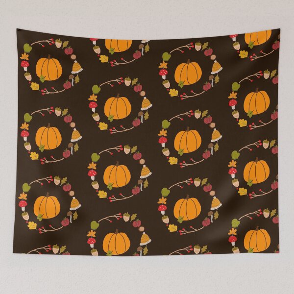 Item preview, Autumn Wreath with Pumpkin Acorn Mushroom Apple designed and sold by Designs by Sara Felton.