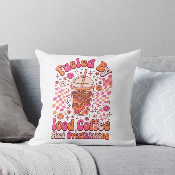 Item preview, bubble tea iced coffee and overthinking kawaii cartoon lettering designed and sold by DariaOltes.