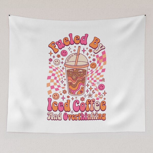 Item preview, bubble tea iced coffee and overthinking kawaii cartoon lettering designed and sold by DariaOltes.