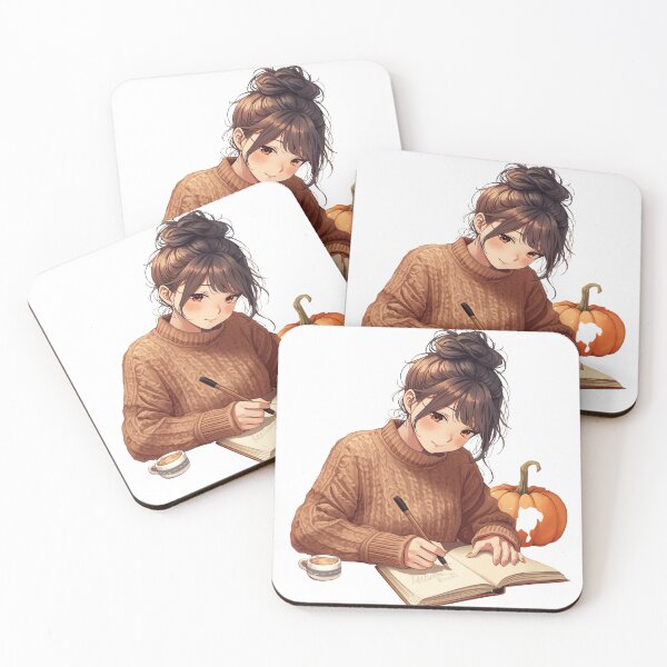 Item preview, Cozy Autumn Girl Writing - Aesthetic Fall Watercolor Art designed and sold by CreativeOlga.