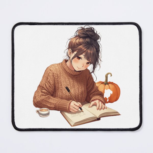 Item preview, Cozy Autumn Girl Writing - Aesthetic Fall Watercolor Art designed and sold by CreativeOlga.