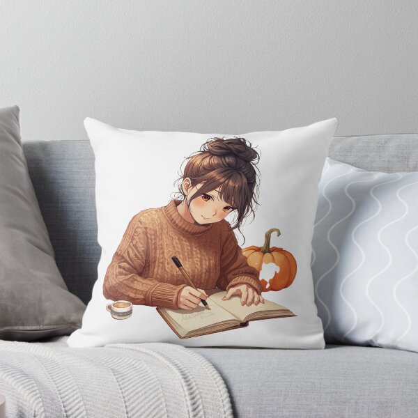 Item preview, Cozy Autumn Girl Writing - Aesthetic Fall Watercolor Art designed and sold by CreativeOlga.